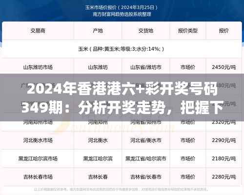 2024年香港港六+彩开奖号码349期:分析开奖走势,把握下期机会